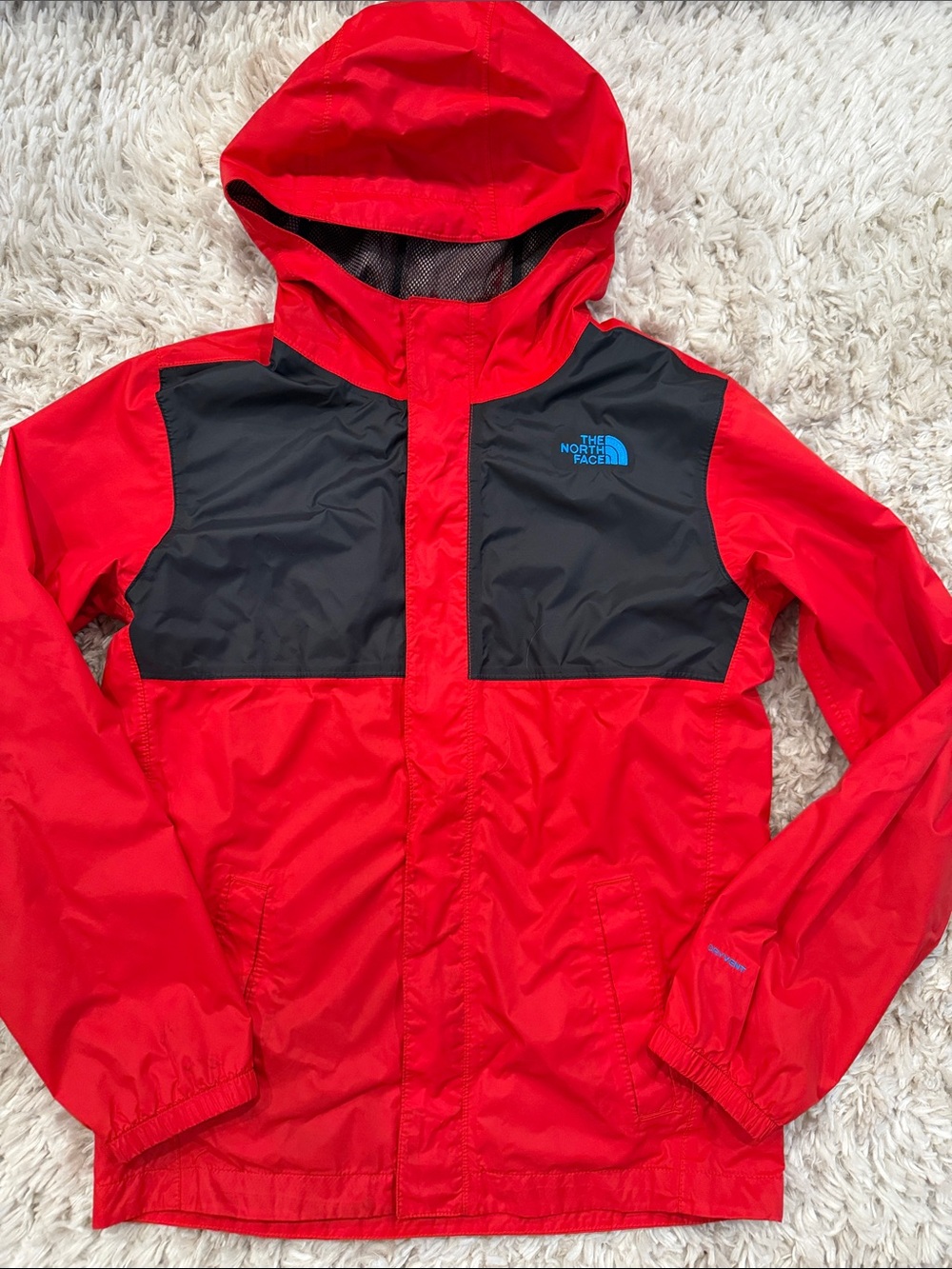 The North Face Boys L 14/16 DryVent Red Black Hooded Rain Jacket